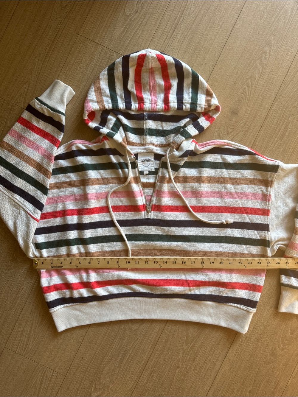 aerie Restart Quarter Zip Hoodie Soft Muslin Stripe Size L - Picture 12 of 13